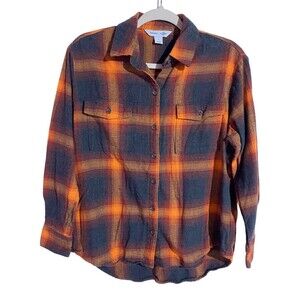 Old Navy Shirt Small Orange Plaid Boyfriend Flannel Top